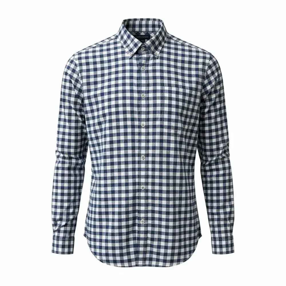 Banana Republic Men Shirt Large Blue White Check Long Sleeve Flip Cuff Button Up